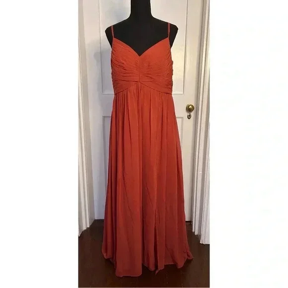 Azazie Paprika Aline Pleated Chiffon Dress in Size A16 - Picture 4 of 11
